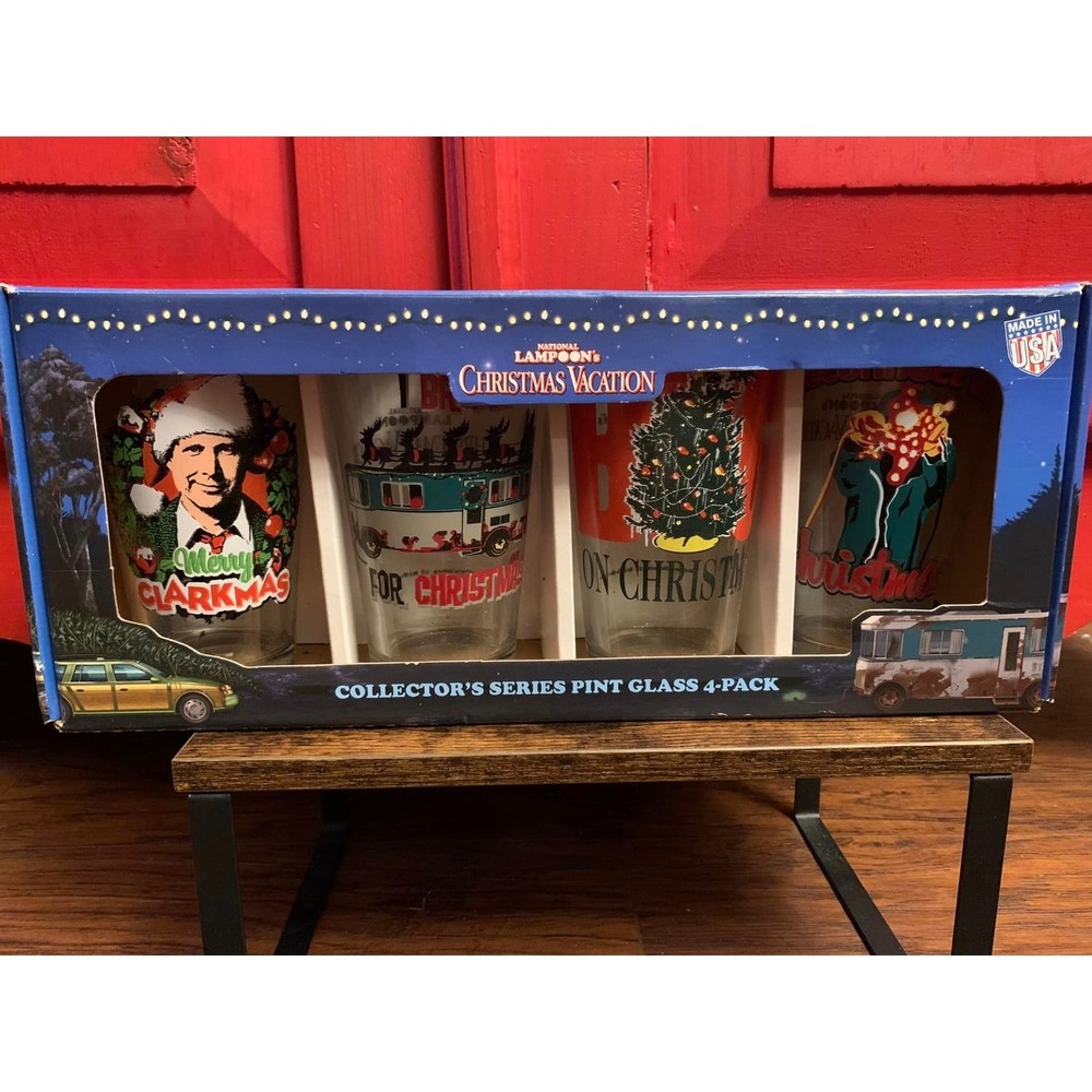 NIB National Lampoons Christmas Vacation Collectors Edition Pint Glass 4 PK